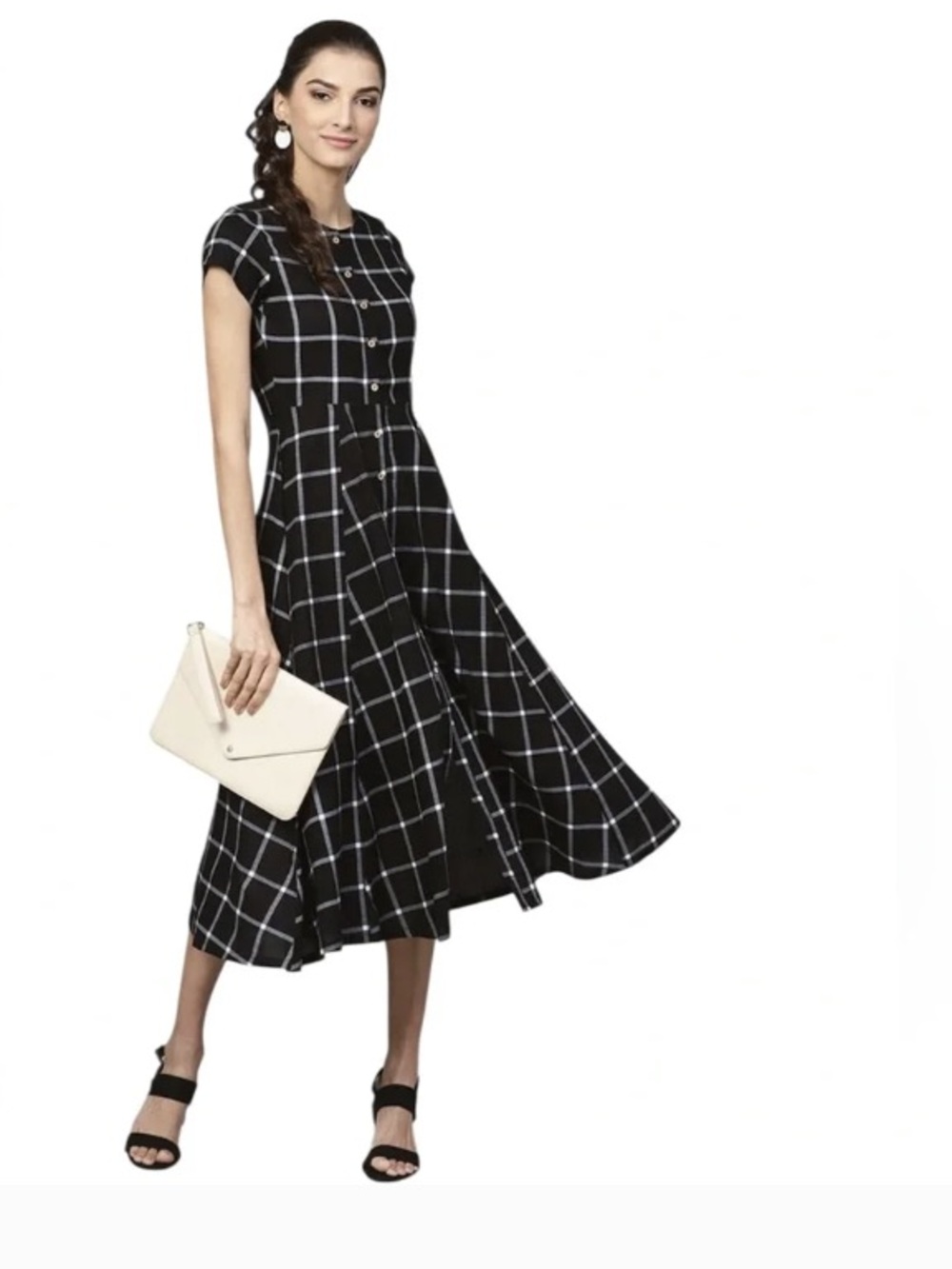 Calvin Klein Black White Plaid Maxi Shirt Dress Size 12 Tie Waist